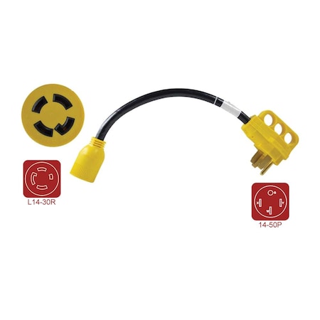 Superior Electric Plug Adapter, L14-30R, 14-50P, 1.5 ft., Black/Yellow RVA1585